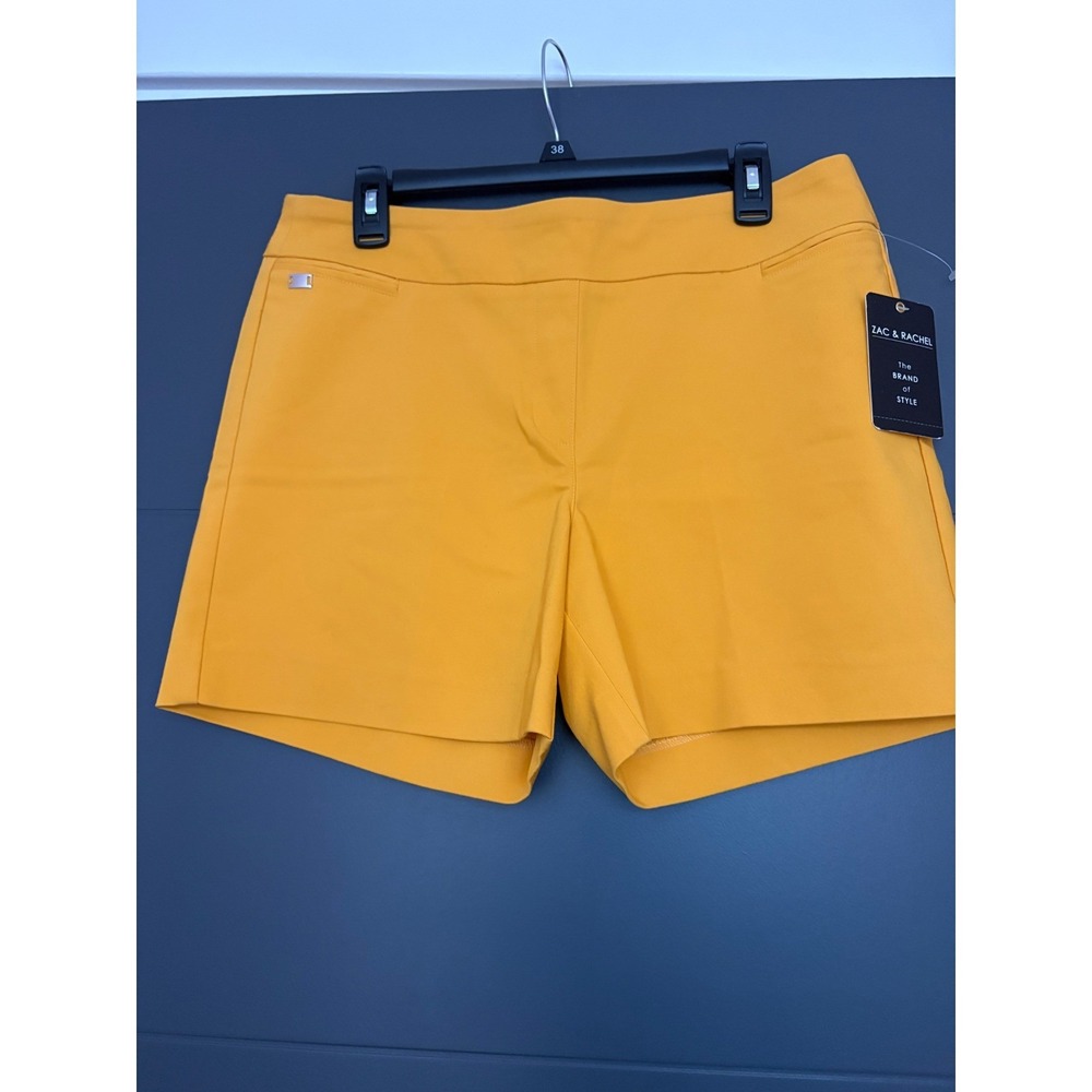 Zac & Rachel Millennium Shorts Womens 12 Citrus Yellow Stretch Flat Front New